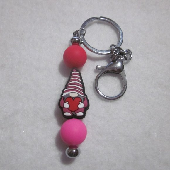 Red and Pink Gnome Keychain / Bag Charm / Valentine Keychain. - Picture 1 of 3